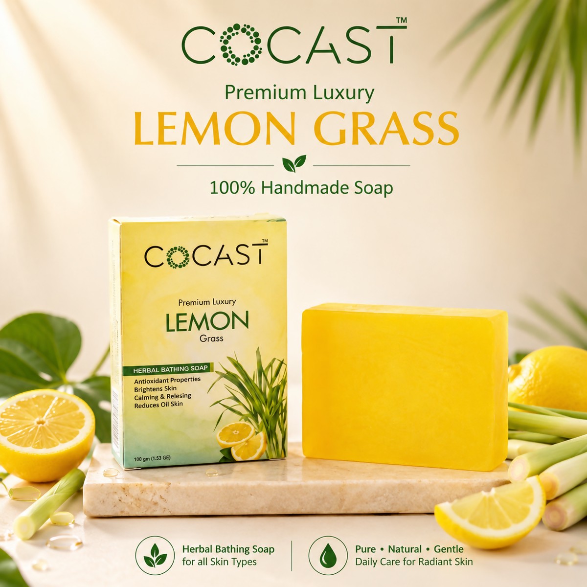 Herbal Bathing Soap Refreshing Lemon Grass Fragrance for All Skin Types