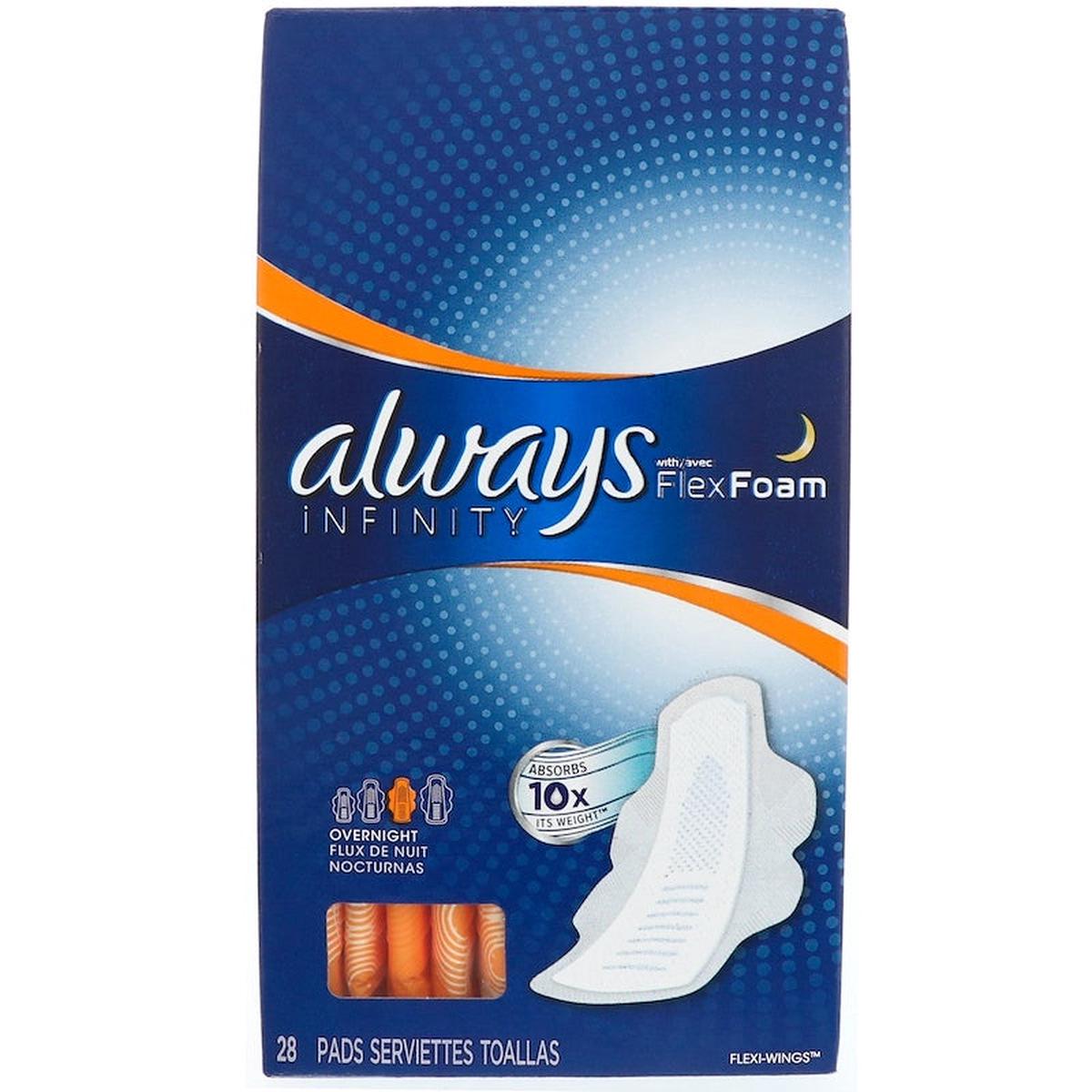 Always Infinity Flex Foam With Wings, Overnight, 28 Pads