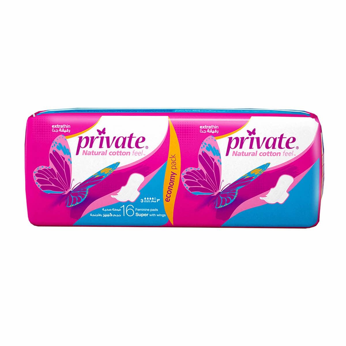 Private Extra Thin With Wings Super Pads 16’s